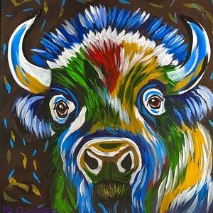 Original Art - colorful Bison Painting 12x12 - signed by the Artist- Me :)